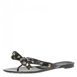 Pre Owned صندل فلات فالنتينو روكستاد جيلي أسود مقاس 39