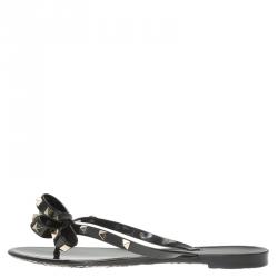 Pre Owned صندل فلات فالنتينو روكستاد جيلي أسود مقاس 39