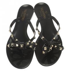 Pre Owned صندل فلات فالنتينو روكستاد جيلي أسود مقاس 39