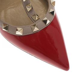 Pre Owned Valentino Red and Beige Patent Rockstud Sandals Size 37