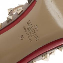 Pre Owned Valentino Red and Beige Patent Rockstud Sandals Size 37