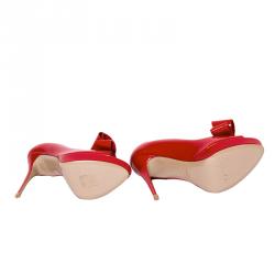 Valentino Red Patent Couture Bow Peep Toe Platform Pumps Size 38