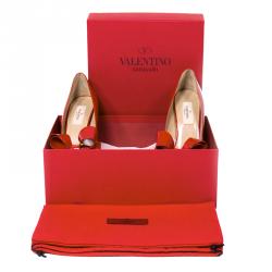 Valentino Red Patent Couture Bow Peep Toe Platform Pumps Size 38