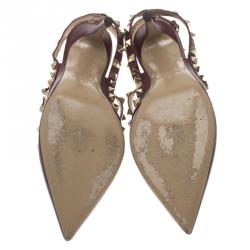 Pre Owned Valentino Burgundy Leather Rockstud Sandals Size 36.5
