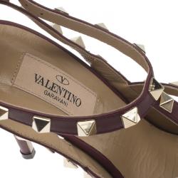 Pre Owned Valentino Burgundy Leather Rockstud Sandals Size 36.5