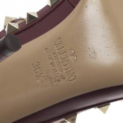 Pre Owned Valentino Burgundy Leather Rockstud Sandals Size 36.5