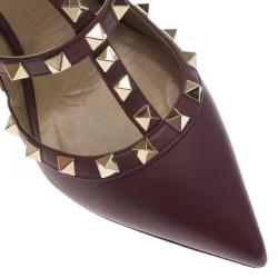 Pre Owned Valentino Burgundy Leather Rockstud Sandals Size 36.5