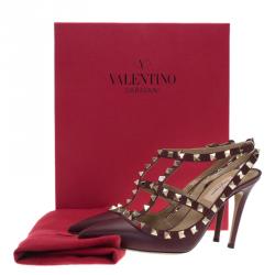 Pre Owned Valentino Burgundy Leather Rockstud Sandals Size 36.5