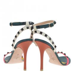 Pre Owned Valentino TriColor Leather Rockstud Ankle Strap Sandals Size 40