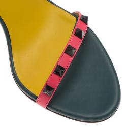 Pre Owned Valentino TriColor Leather Rockstud Ankle Strap Sandals Size 40