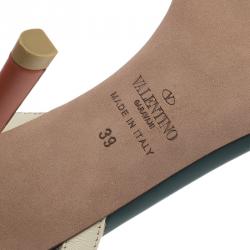 Pre Owned Valentino Tri Color Leather Rockstud Ankle Strap Sandals Size 39