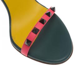 Pre Owned Valentino Tri Color Leather Rockstud Ankle Strap Sandals Size 39