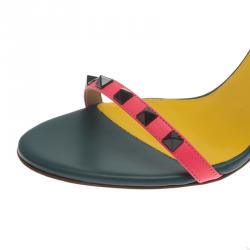 Pre Owned Valentino Tri Color Leather Rockstud Ankle Strap Sandals Size 39
