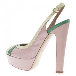 Pre Owned Valentino Tri Color Patent Criss Cross Platform Slingback Sandals Size 37