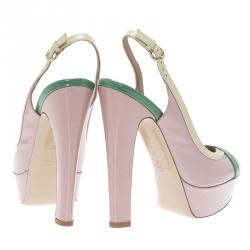 Pre Owned Valentino Tri Color Patent Criss Cross Platform Slingback Sandals Size 37