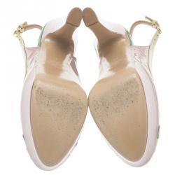 Pre Owned Valentino Tri Color Patent Criss Cross Platform Slingback Sandals Size 37