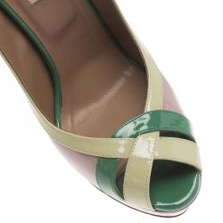 Pre Owned Valentino Tri Color Patent Criss Cross Platform Slingback Sandals Size 37