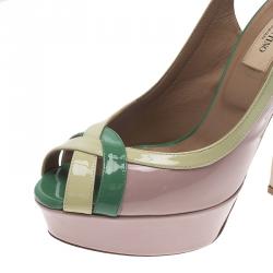 Pre Owned Valentino Tri Color Patent Criss Cross Platform Slingback Sandals Size 37