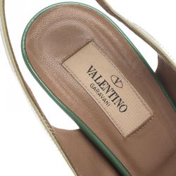 Pre Owned Valentino Tri Color Patent Criss Cross Platform Slingback Sandals Size 37