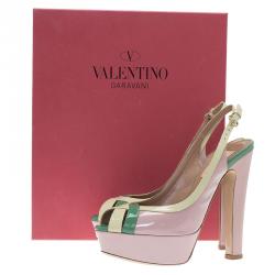 Pre Owned Valentino Tri Color Patent Criss Cross Platform Slingback Sandals Size 37