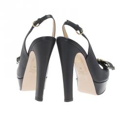 Pre Owned Valentino Black Leather Rockstud Bow Platform Slingback Sandals Size 39