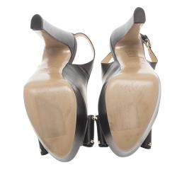 Pre Owned Valentino Black Leather Rockstud Bow Platform Slingback Sandals Size 39