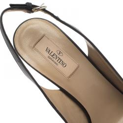 Pre Owned Valentino Black Leather Rockstud Bow Platform Slingback Sandals Size 39