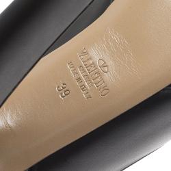 Pre Owned Valentino Black Leather Rockstud Bow Platform Slingback Sandals Size 39