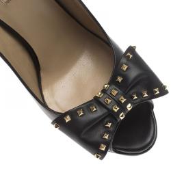 Pre Owned Valentino Black Leather Rockstud Bow Platform Slingback Sandals Size 39