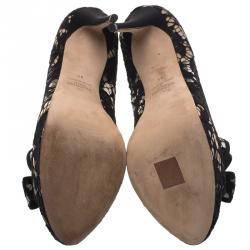 Pre Owned Valentino Black Floral Couture Bow Lace Peep Toe Platform Pumps Size 41