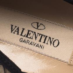 Pre Owned Valentino Black Floral Couture Bow Lace Peep Toe Platform Pumps Size 41