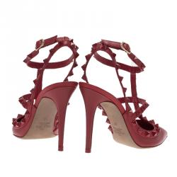 Pre Owned Valentino Red Leather Rockstud Sandals Size 36