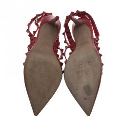 Pre Owned Valentino Red Leather Rockstud Sandals Size 36