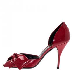 Pre Owned Valentino Red Patent Bow D'orsay Pumps Size 38