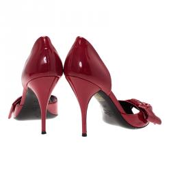 Pre Owned Valentino Red Patent Bow D'orsay Pumps Size 38