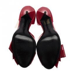 Pre Owned Valentino Red Patent Bow D'orsay Pumps Size 38