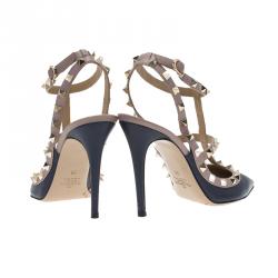 Pre Owned Valentino Blue and Beige Leather Rockstud Sandals Size 38