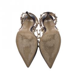 Pre Owned Valentino Blue and Beige Leather Rockstud Sandals Size 38