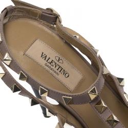 Pre Owned Valentino Blue and Beige Leather Rockstud Sandals Size 38