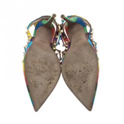 Pre Owned Valentino Multicolor Striped Limited Edition Rockstud Sandals Size 37