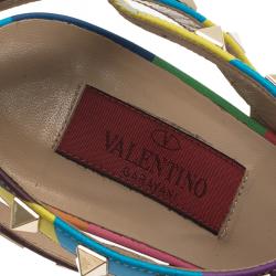 Pre Owned Valentino Multicolor Striped Limited Edition Rockstud Sandals Size 37