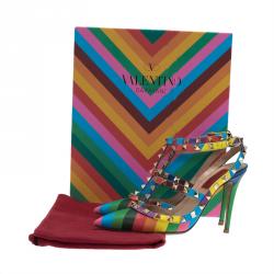 Pre Owned Valentino Multicolor Striped Limited Edition Rockstud Sandals Size 37