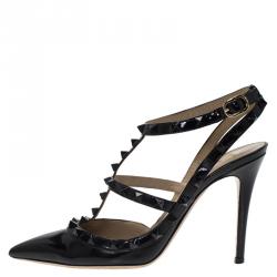 Pre Owned Valentino Black Patent Leather Rockstud Sandals Size 37