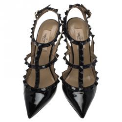 Pre Owned Valentino Black Patent Leather Rockstud Sandals Size 37