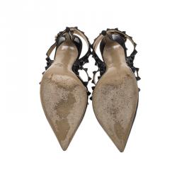 Pre Owned Valentino Black Patent Leather Rockstud Sandals Size 37