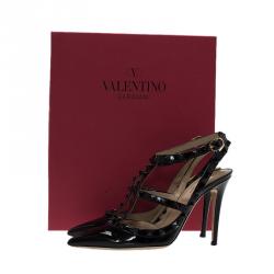 Pre Owned Valentino Black Patent Leather Rockstud Sandals Size 37