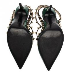 Valentino Green and Black Patent Rockstud Sandals Size 37