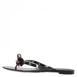 Pre Owned Valentino Black Rockstud Bow Jelly Thong Sandals Size 39