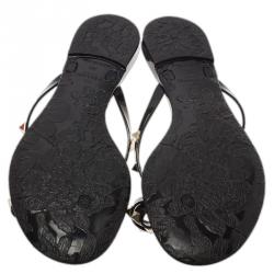Pre Owned Valentino Black Rockstud Bow Jelly Thong Sandals Size 39