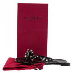 Pre Owned Valentino Black Rockstud Bow Jelly Thong Sandals Size 39